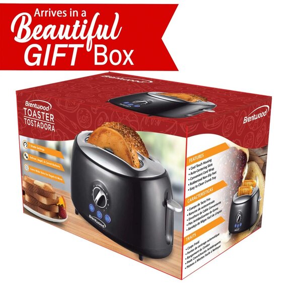 New Brentwood TS-270BK Cool Touch 2-Slice Extra Wide Slot Toaster, Black - Picture 6 of 6